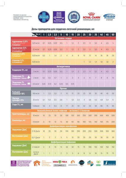 Плакаты "Дозы препаратов для сердечно-лёгочной реанимации" и "Алгоритмы СЛР"